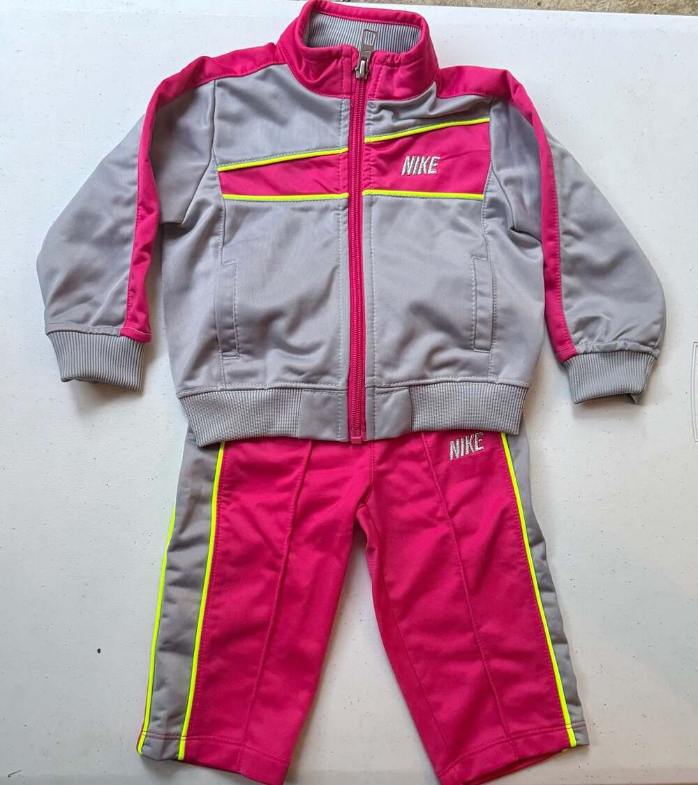 Nike Toddler Girls 12M Pink and Grey Tricot Full Zip Track Suit Set